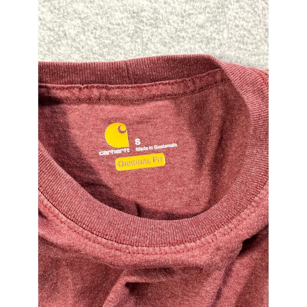 Carhartt Shirt Mens Small Red Cotton Graphic Logo Crew Neck Long Sleeve‎ Casual